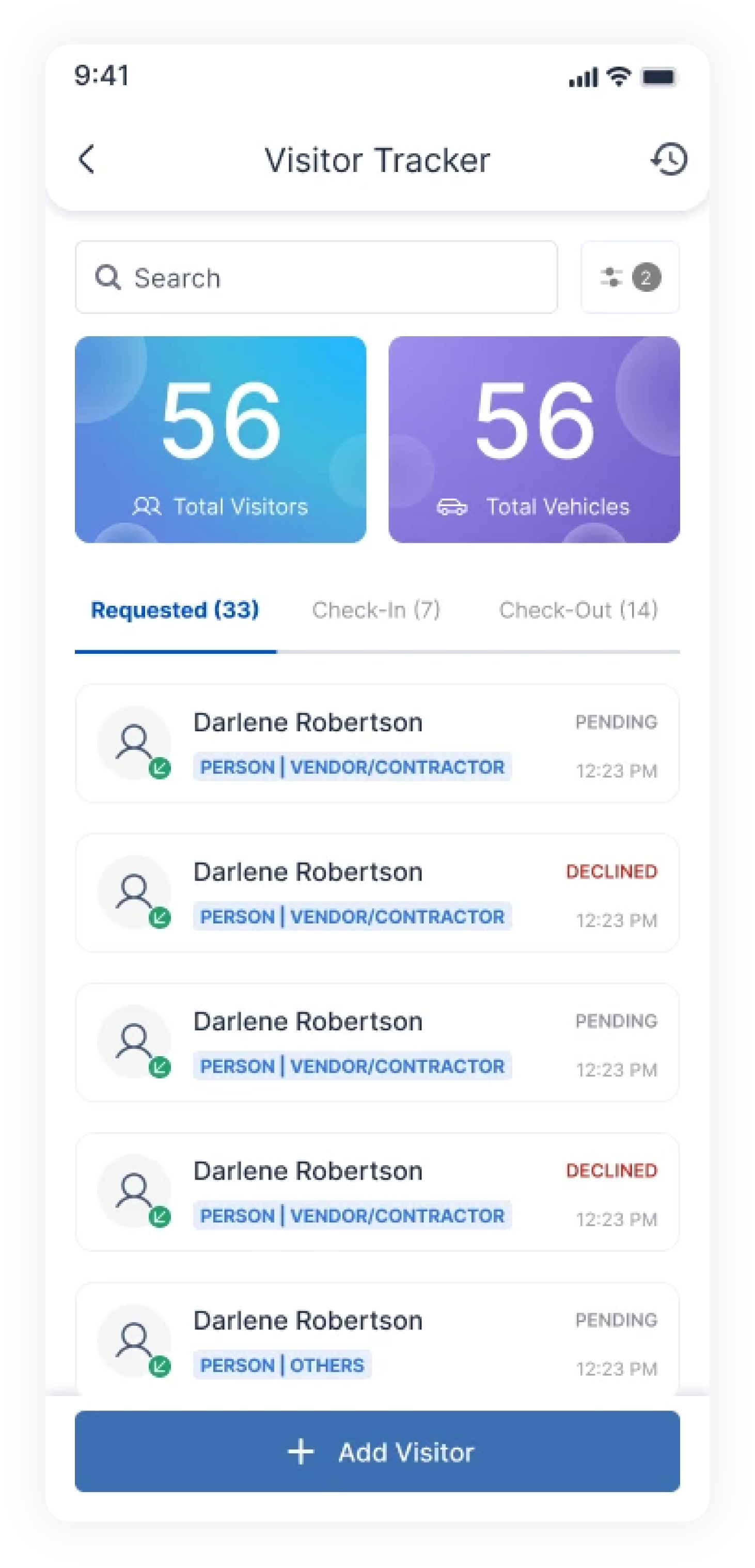 Visitor Tracker - Requested tab